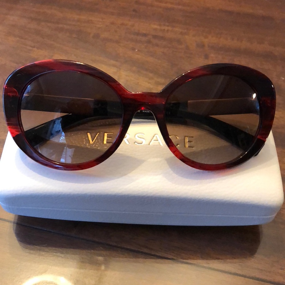 Versace Women's Red Tortoise Oval Sunglasses with Brown Lenses